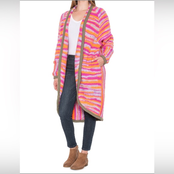 Free People Tiger Duster Cardigan Sweater Size Color Pink Paradise